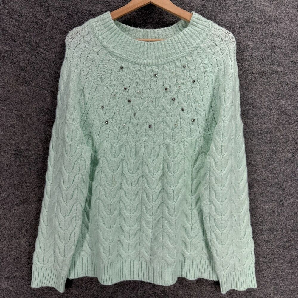 Cato Sweater Pullover Women 14/16W Plus Green Knit Long Sleeve Round Neck Casual